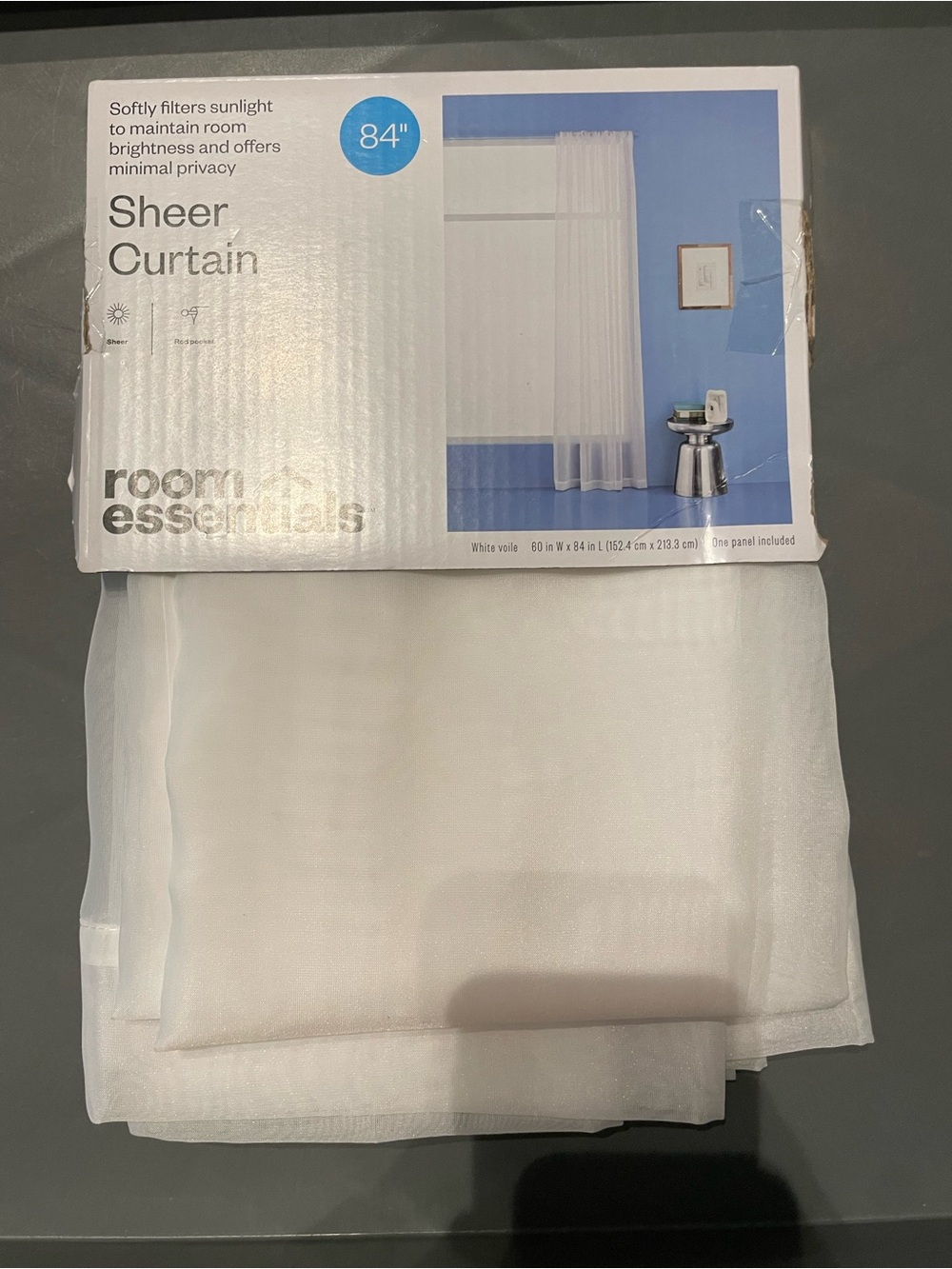 Room Essentials 60”x84” Sheer Window Curtain Panel White New Opened